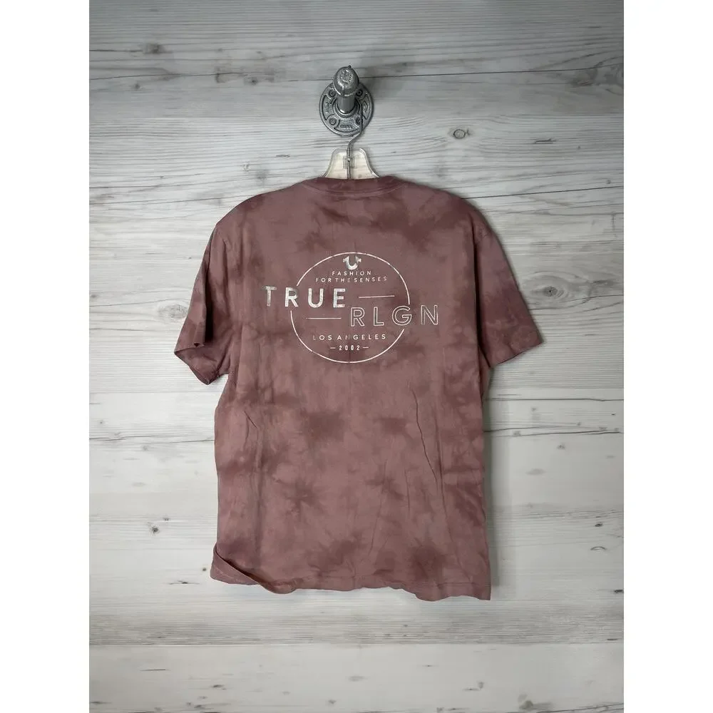 True Religion Shirt Mens Medium Pink Tie Dye TRLGN Halo Crew Neck‎ Tee Graphic